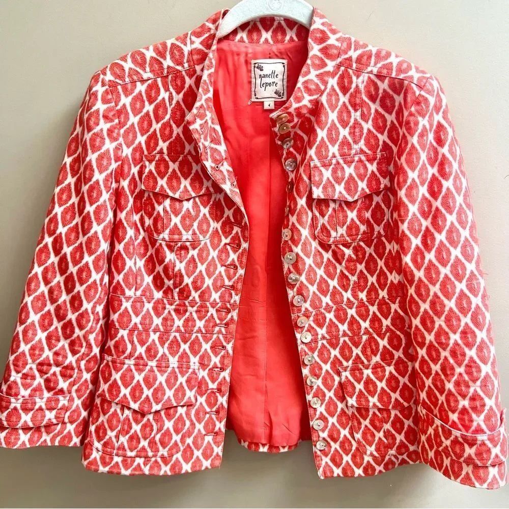 Nanette Lepore Coral and White Patterned Jacket